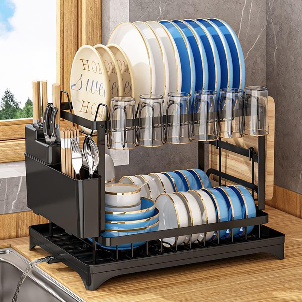 2 Tier Dish Bowl Drainer Storage Rack