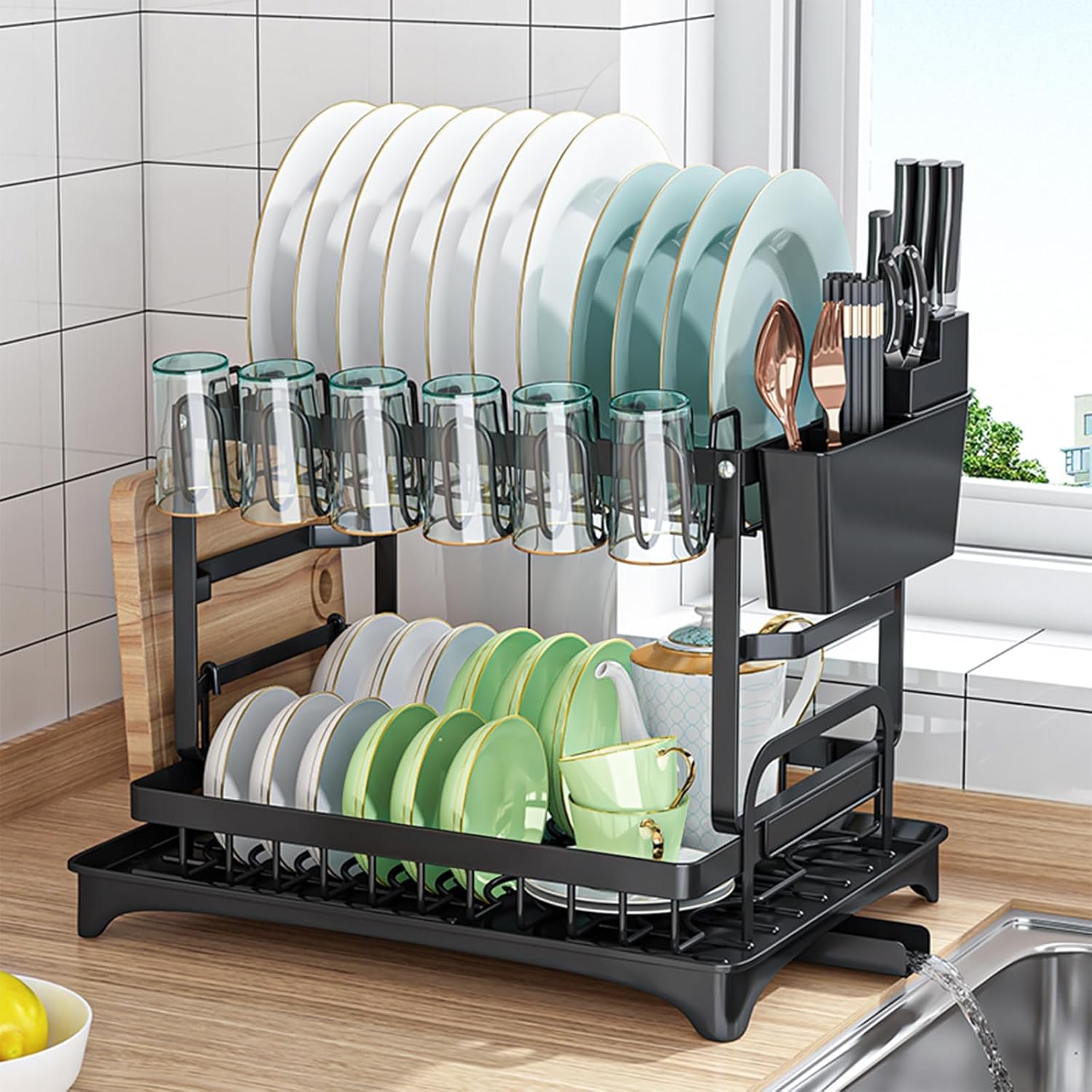 2 Tier Dish Bowl Drainer Storage Rack