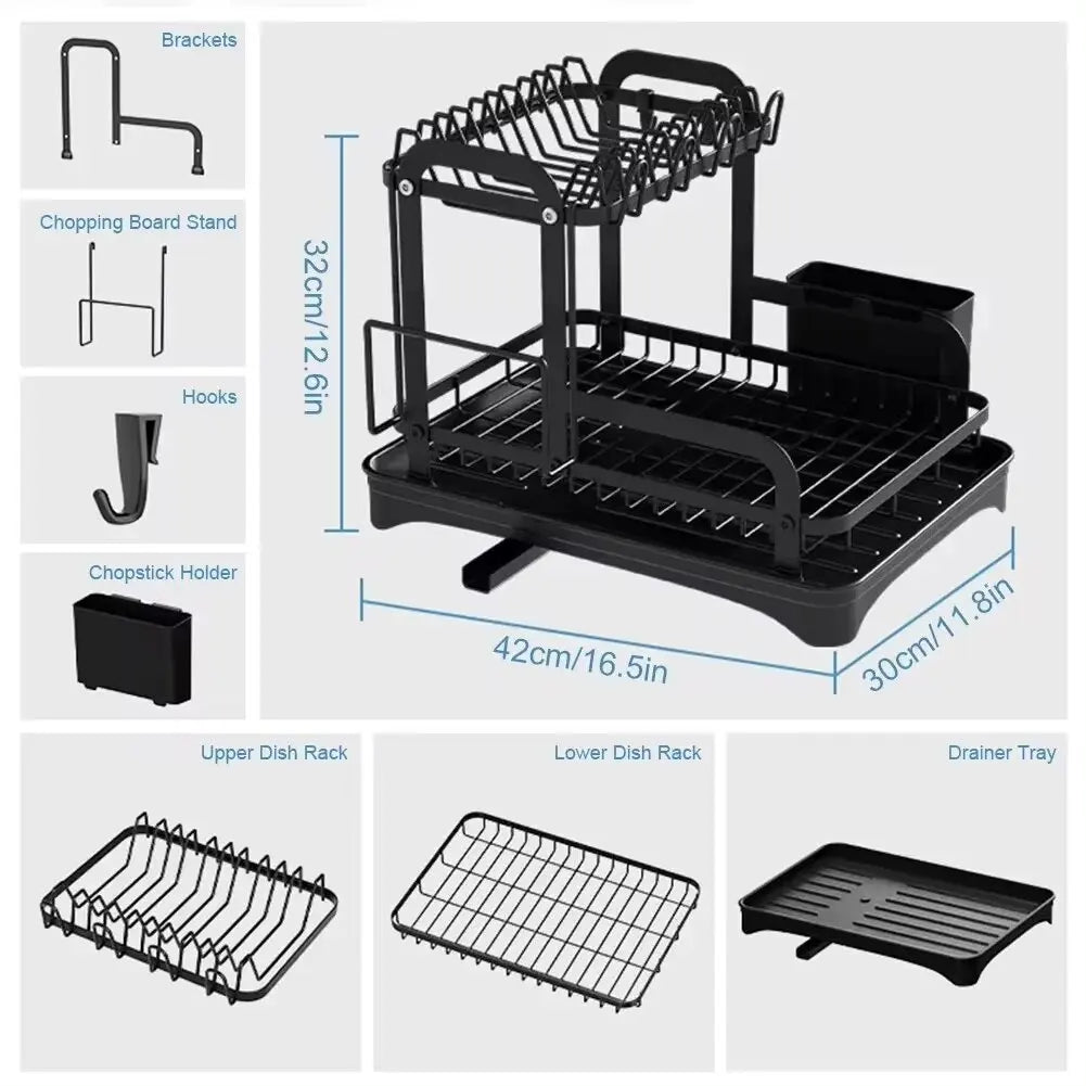 2 Tier Dish Bowl Drainer Storage Rack | Kitchen | Luvasmr - Satisfyingly Organised