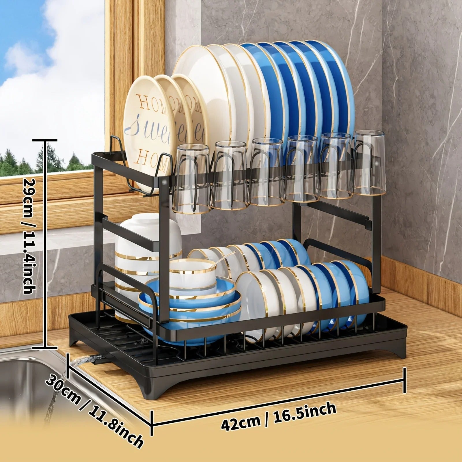 2 Tier Dish Bowl Drainer Storage Rack